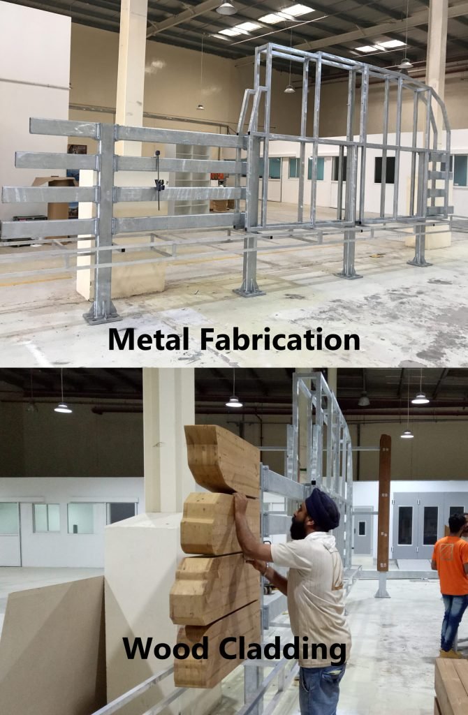 metal fabrication with wooden cladding